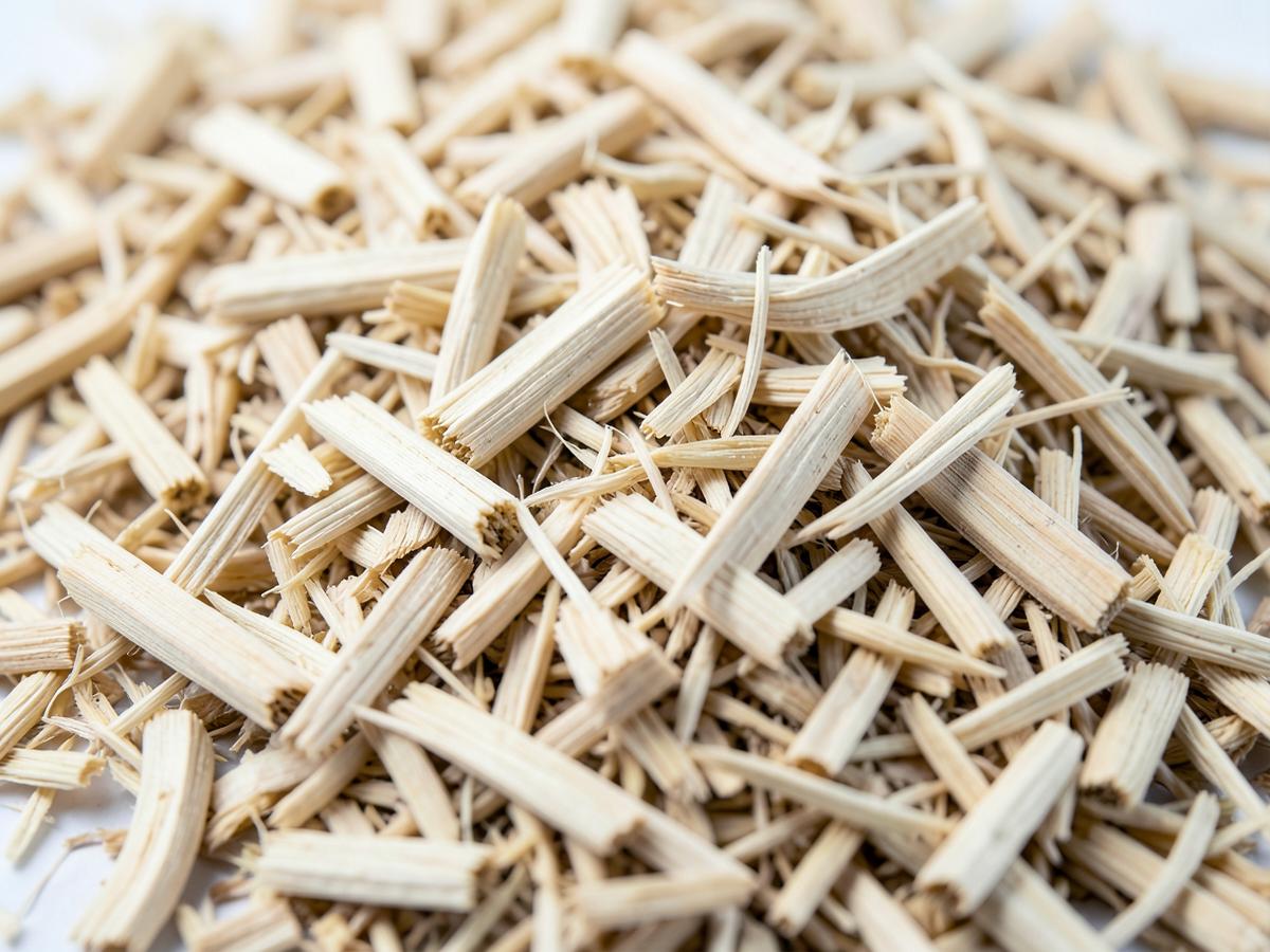 Macro view of construction-grade hemp shiv chips