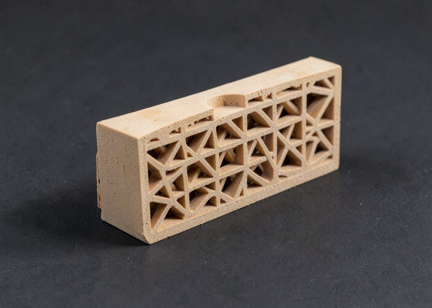 Model of a printed wall section with engineered internal lattice cavities